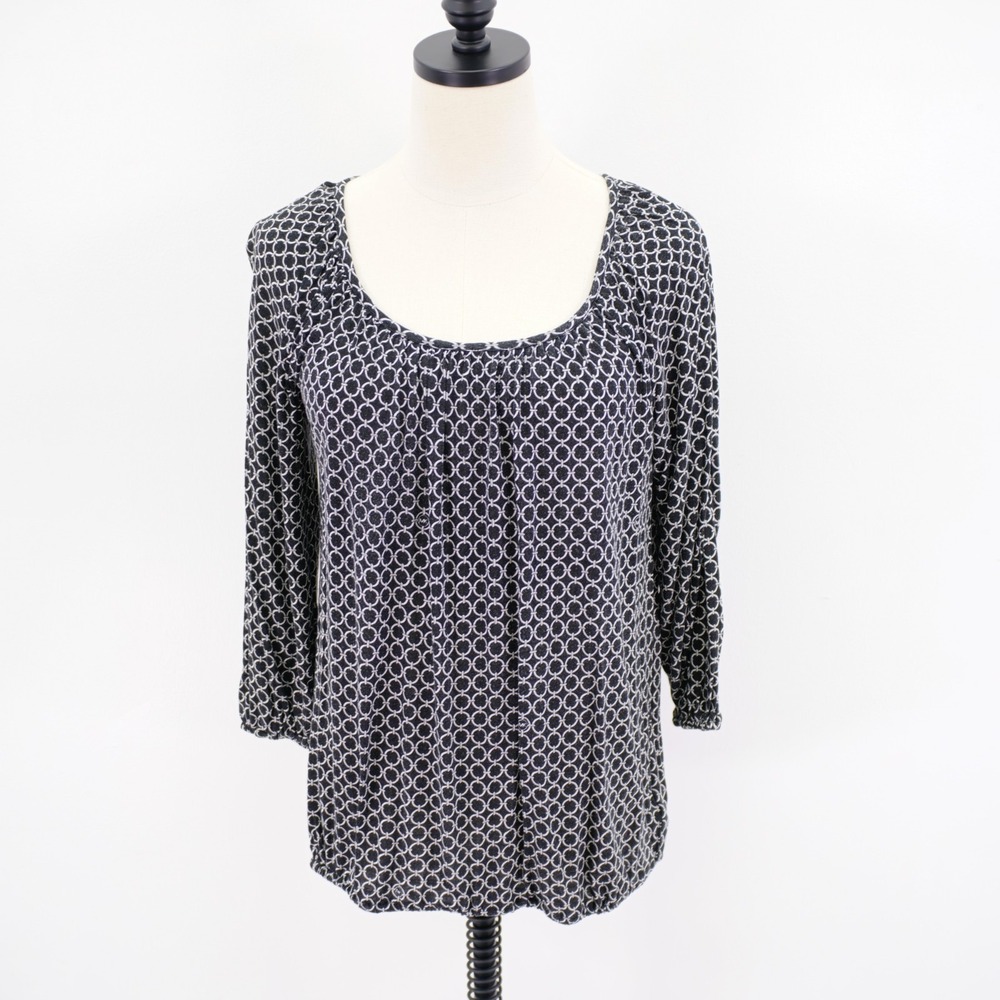 Michael Kors‎ Small Black White "Chains" Boat Neck Blouse Fitted Sleeve + Waist